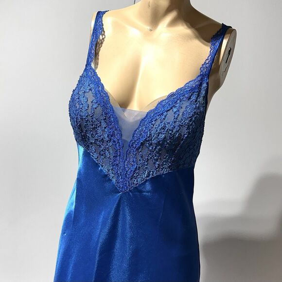 Vintage Victoria Secret Gold Label Slip Dress Long 90's Blue M Medium Satin Gown - Picture 2 of 12
